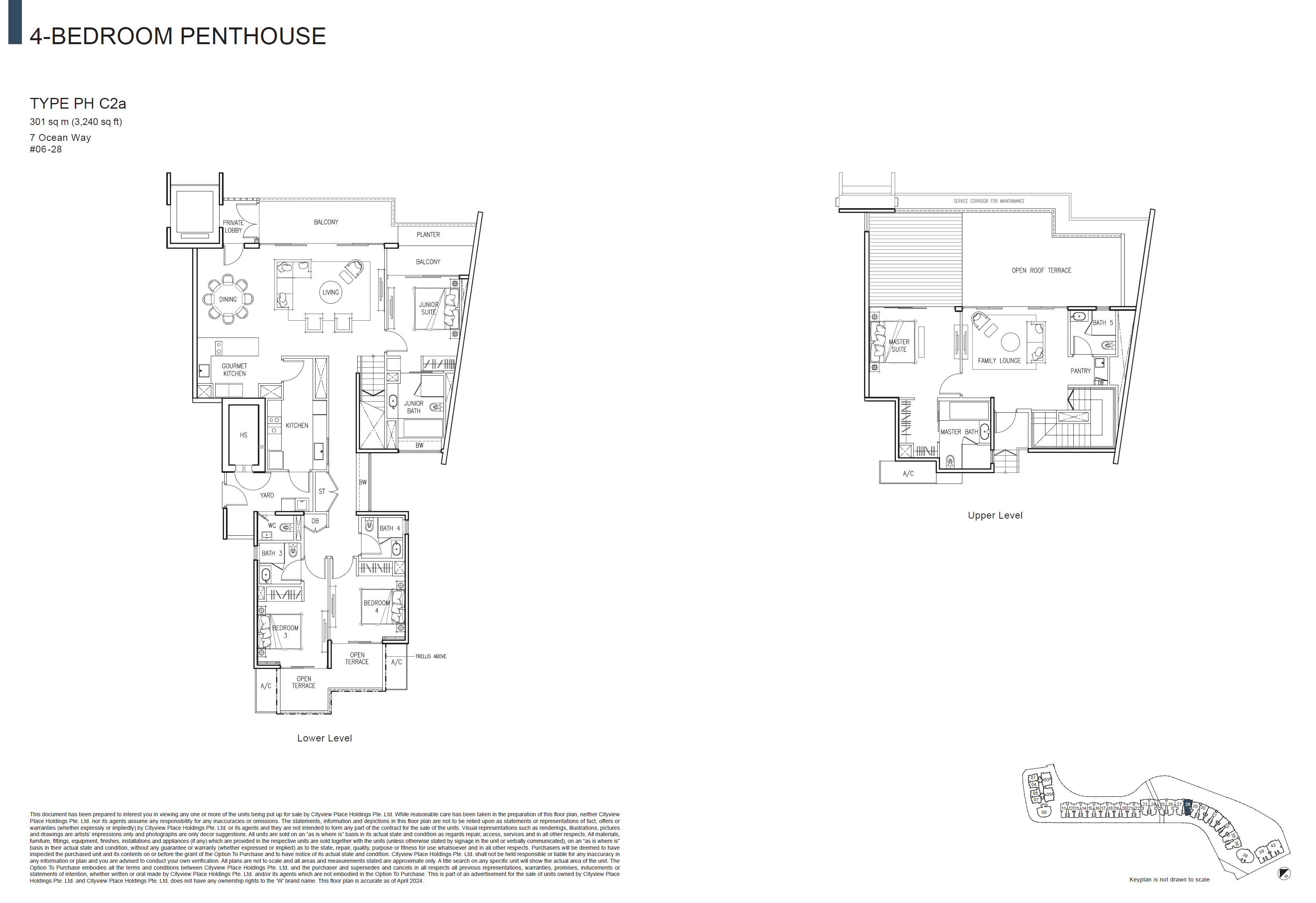 Floor plan of The Residences At W Singapore Sentosa Cove type Penthouse, Penthouse, 3,240 sq ft